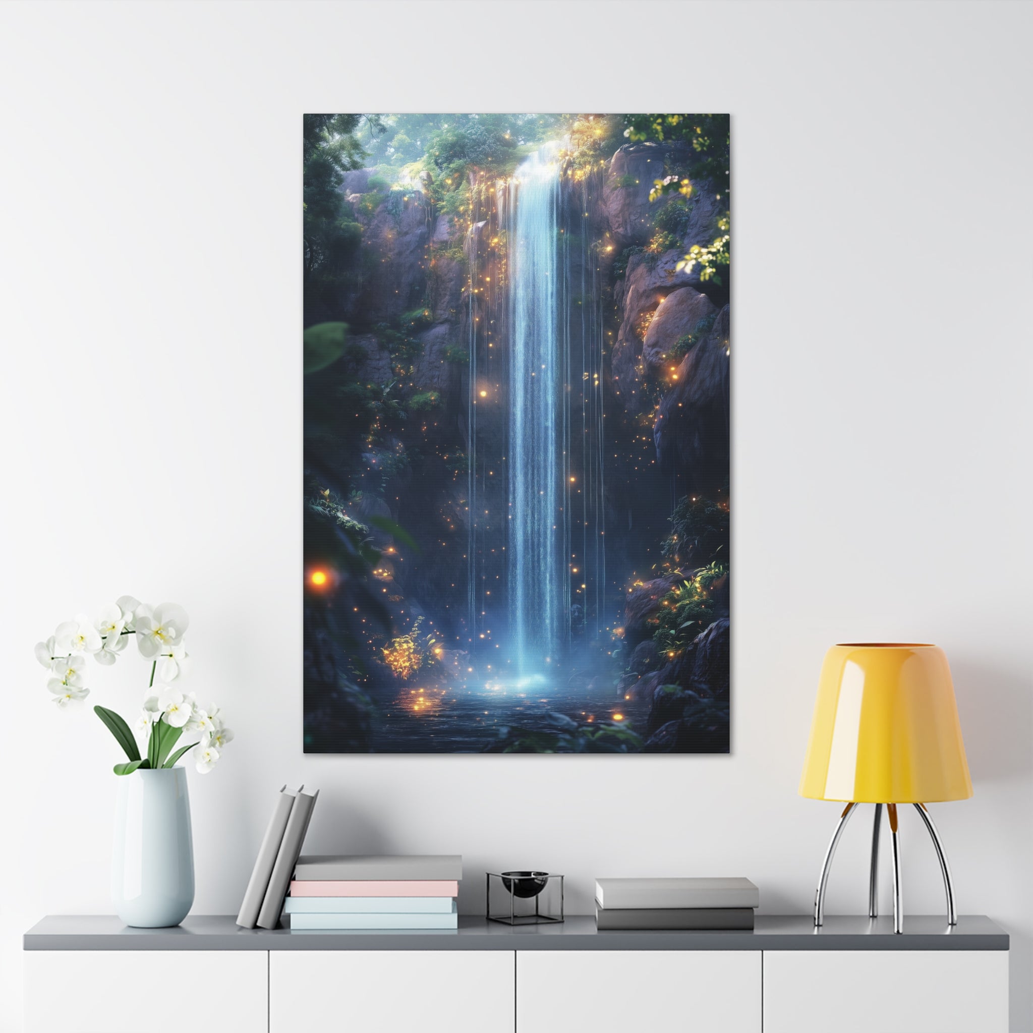 Enchanted Waterfall Oasis Canvas Wall Art - SynthFrame