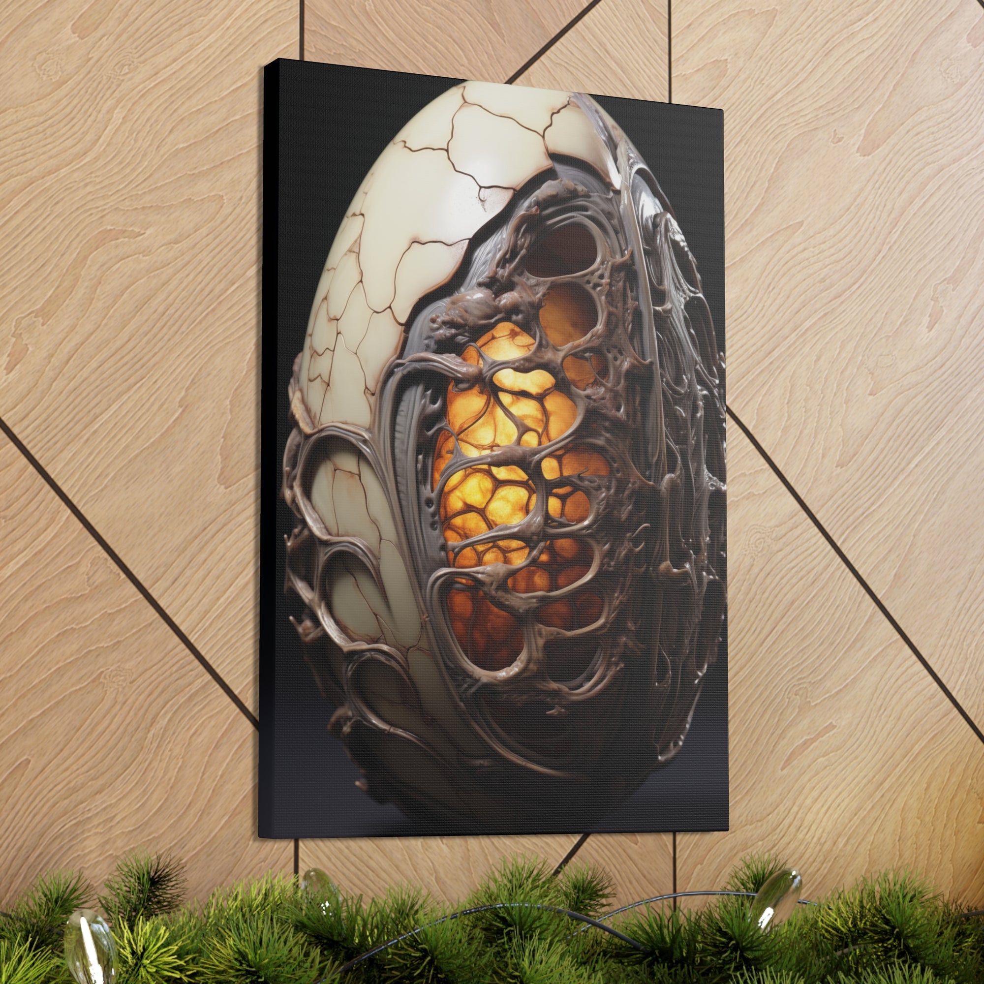 White Alien Egg 10 Canvas Wall Art - SynthFrame