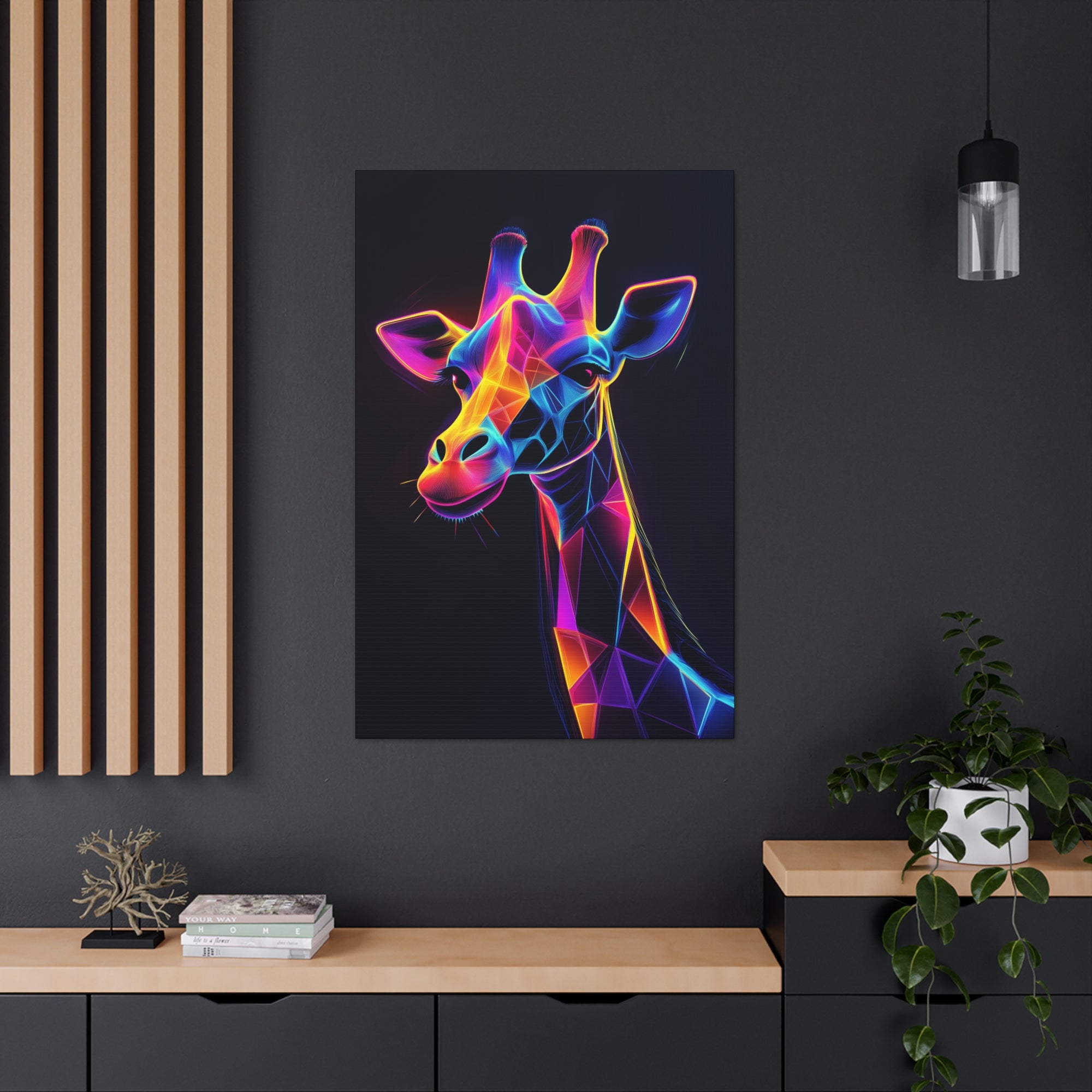 Neon Giraffe Canvas Wall Art - SynthFrame