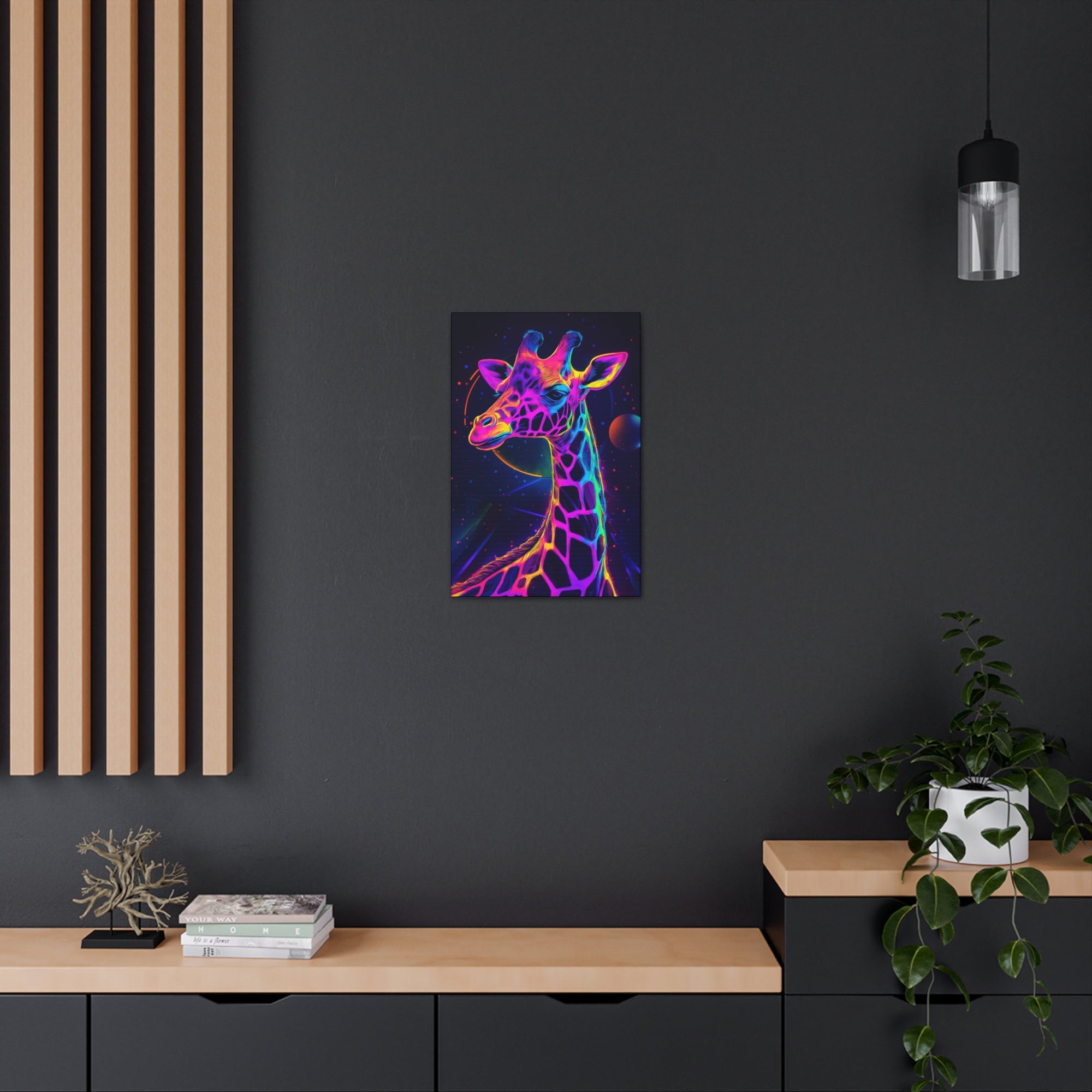 Neon Giraffe Canvas Wall Art - SynthFrame