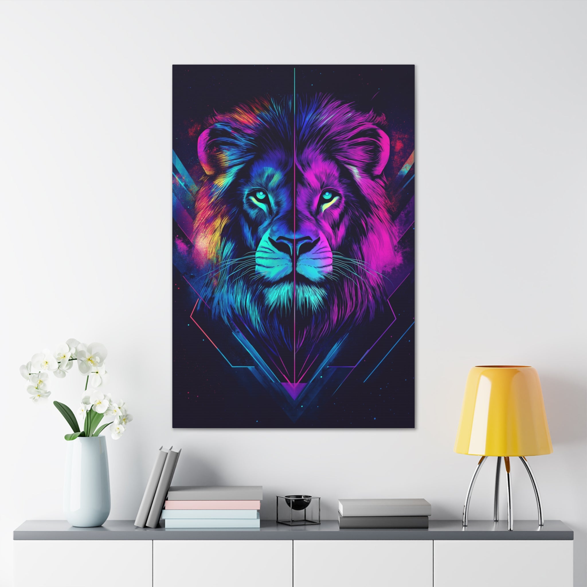 Neon Lion Canvas Wall Art - SynthFrame