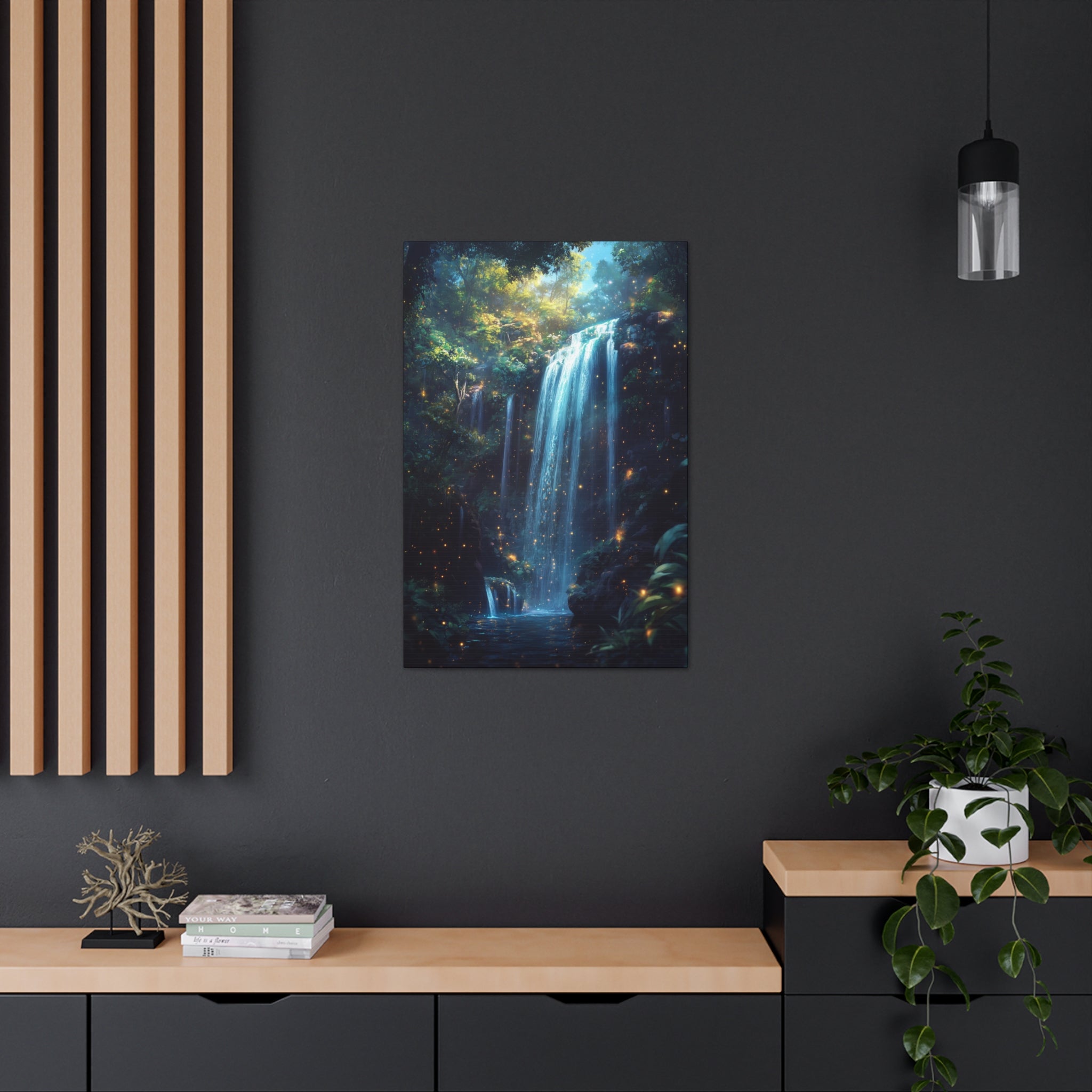 Enchanted Waterfall Oasis Canvas Wall Art - SynthFrame