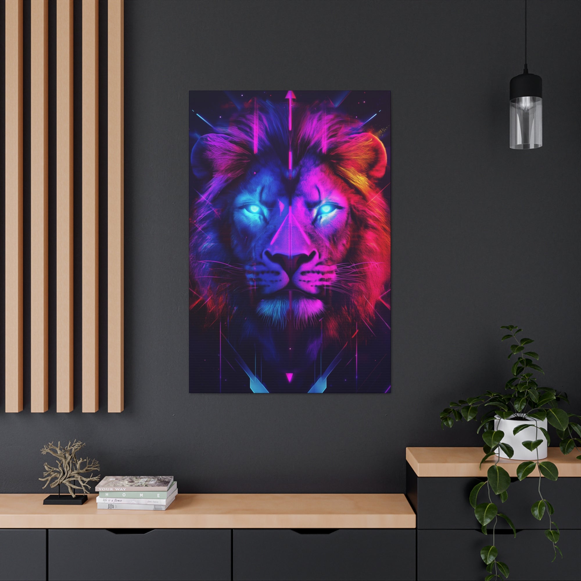 Neon Lion Canvas Wall Art - SynthFrame