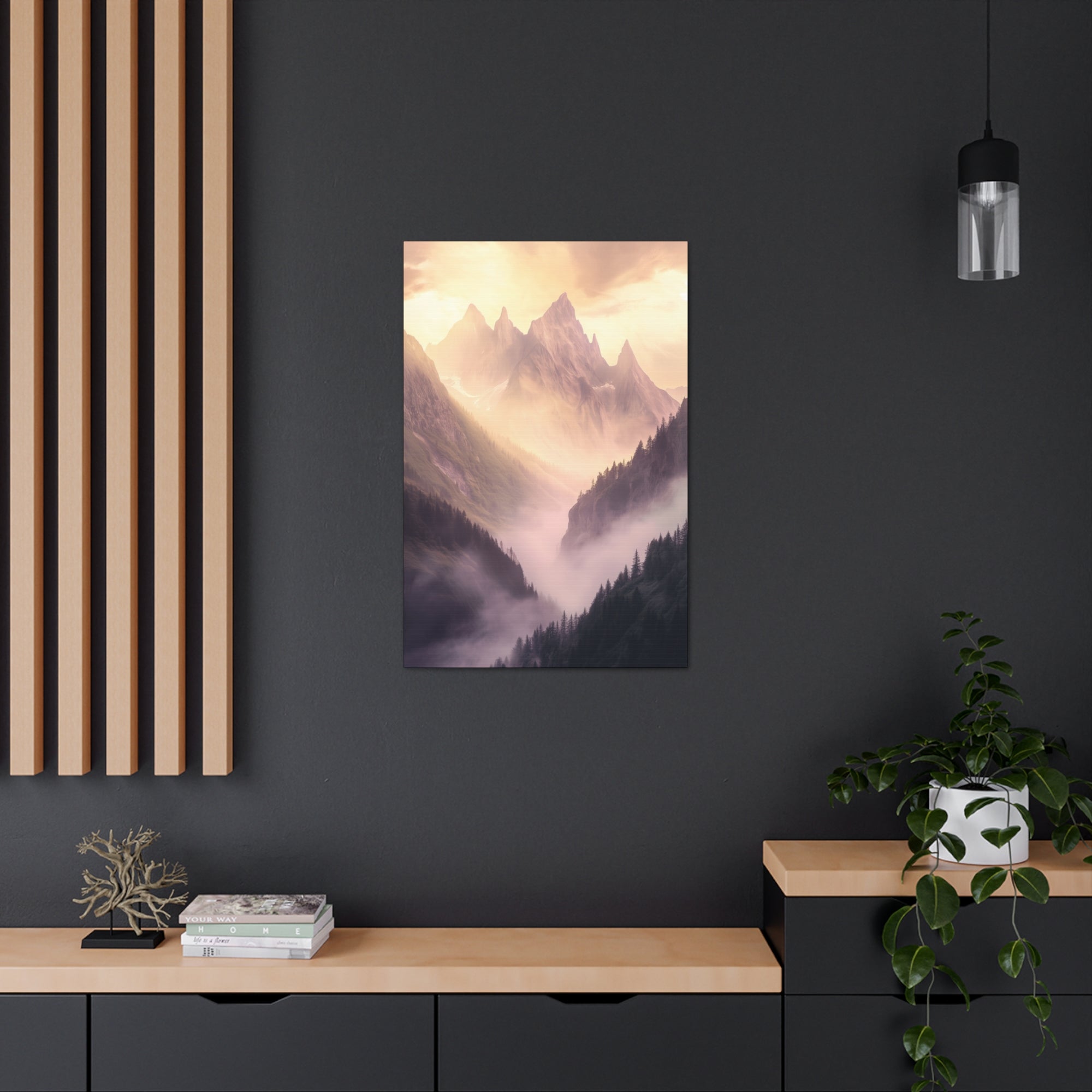 Misty Mountain Dreamscape Canvas Wall Art - SynthFrame