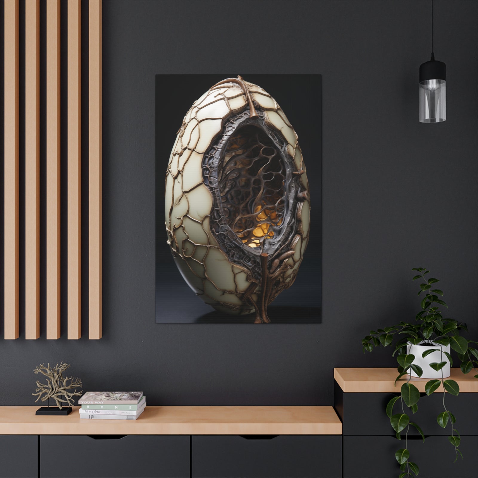 White Alien Egg 6 Canvas Wall Art - SynthFrame