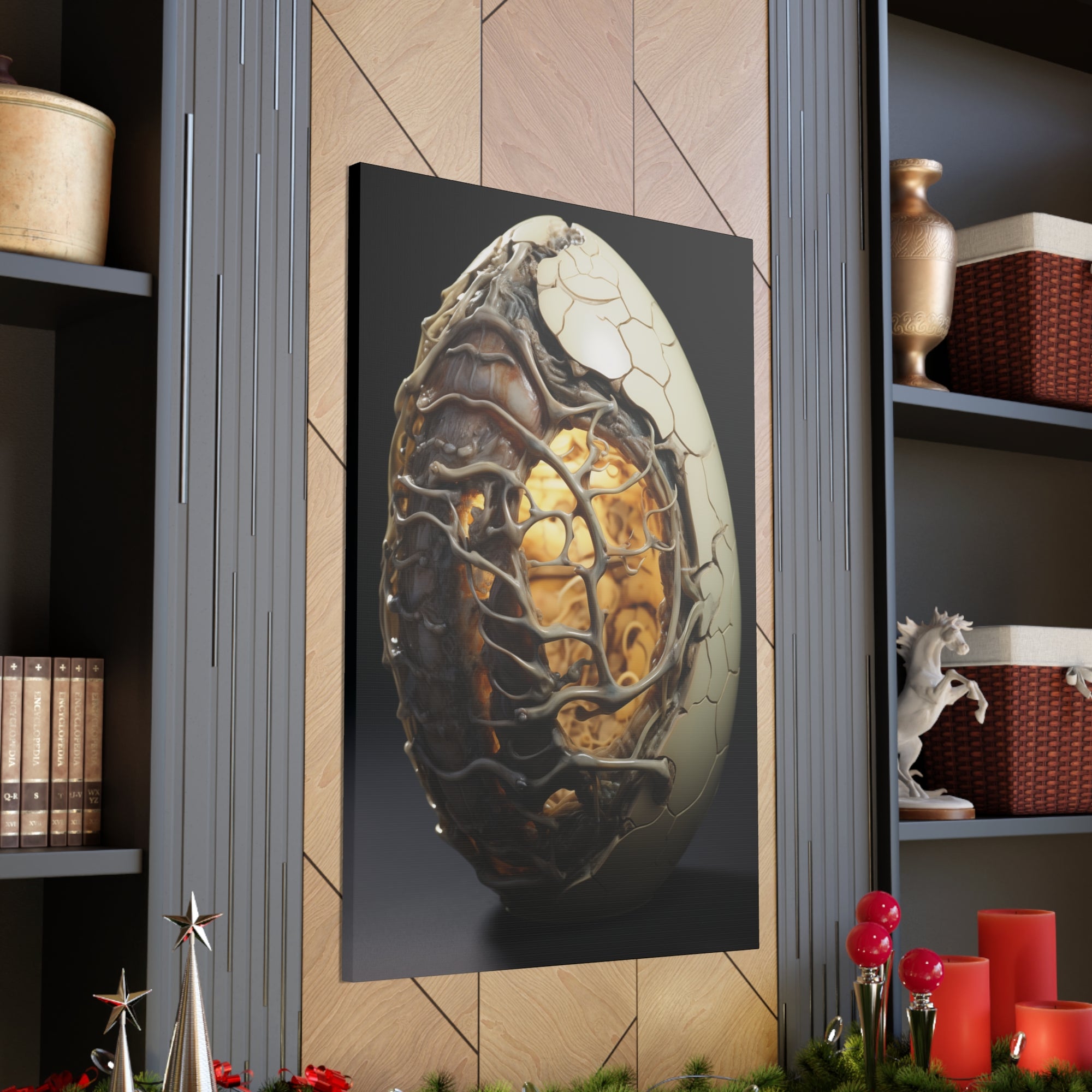 White Alien Egg 1 Canvas Wall Art - SynthFrame