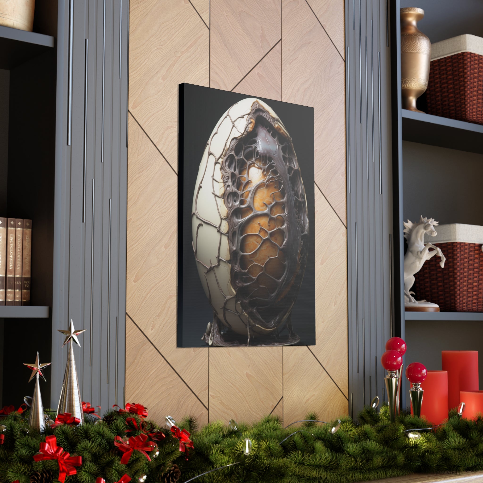 White Alien Egg 2 Canvas Wall Art - SynthFrame