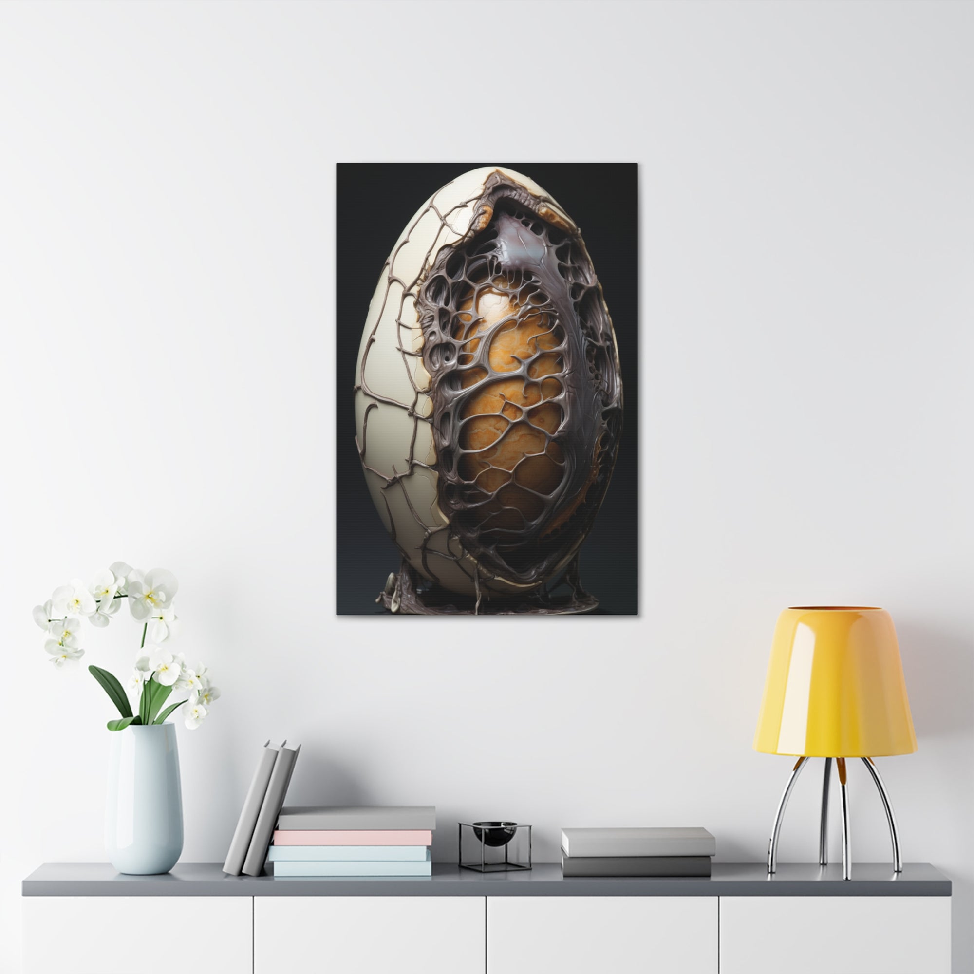 White Alien Egg 2 Canvas Wall Art - SynthFrame