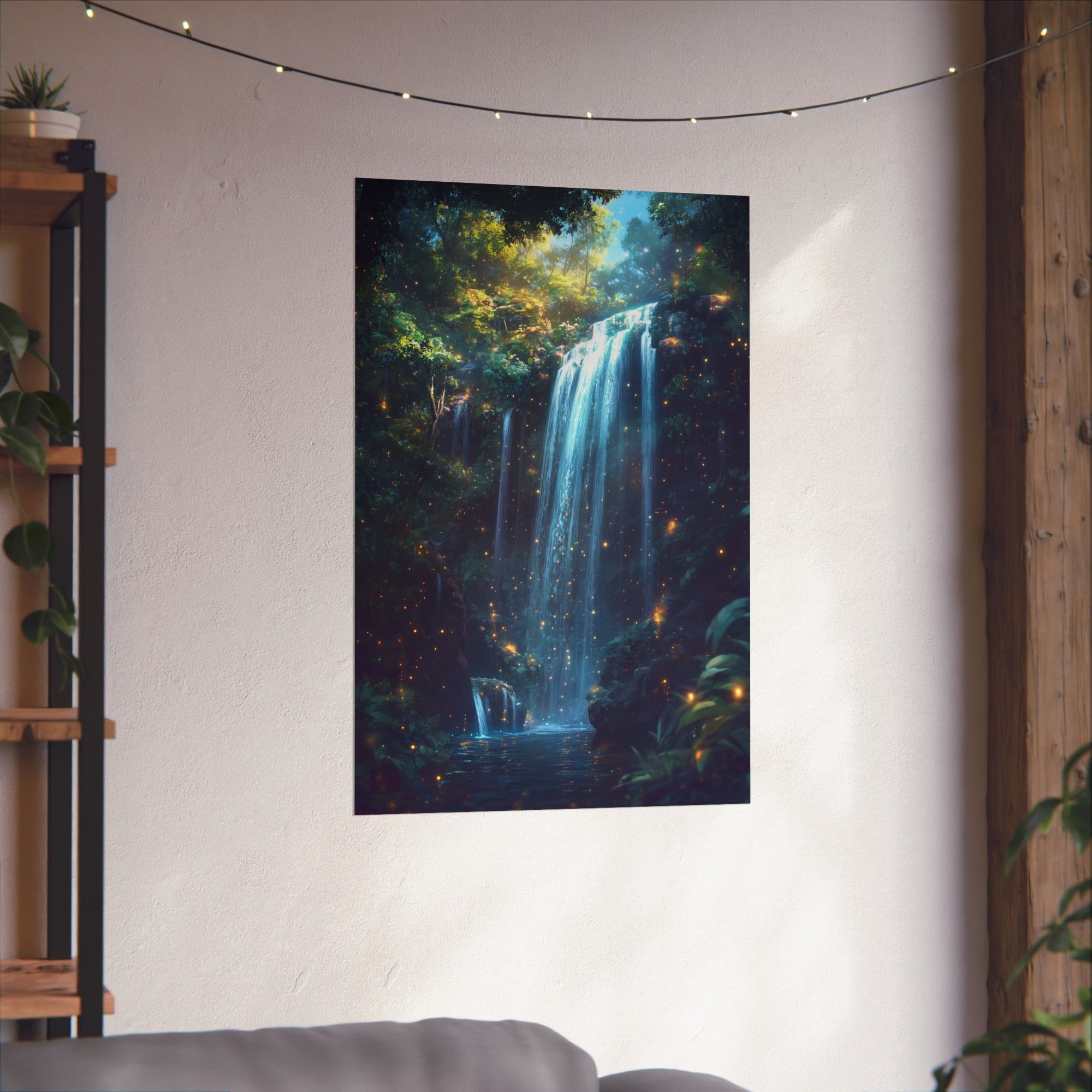 Enchanted Waterfall Oasis Poster Wall Art - SynthFrame