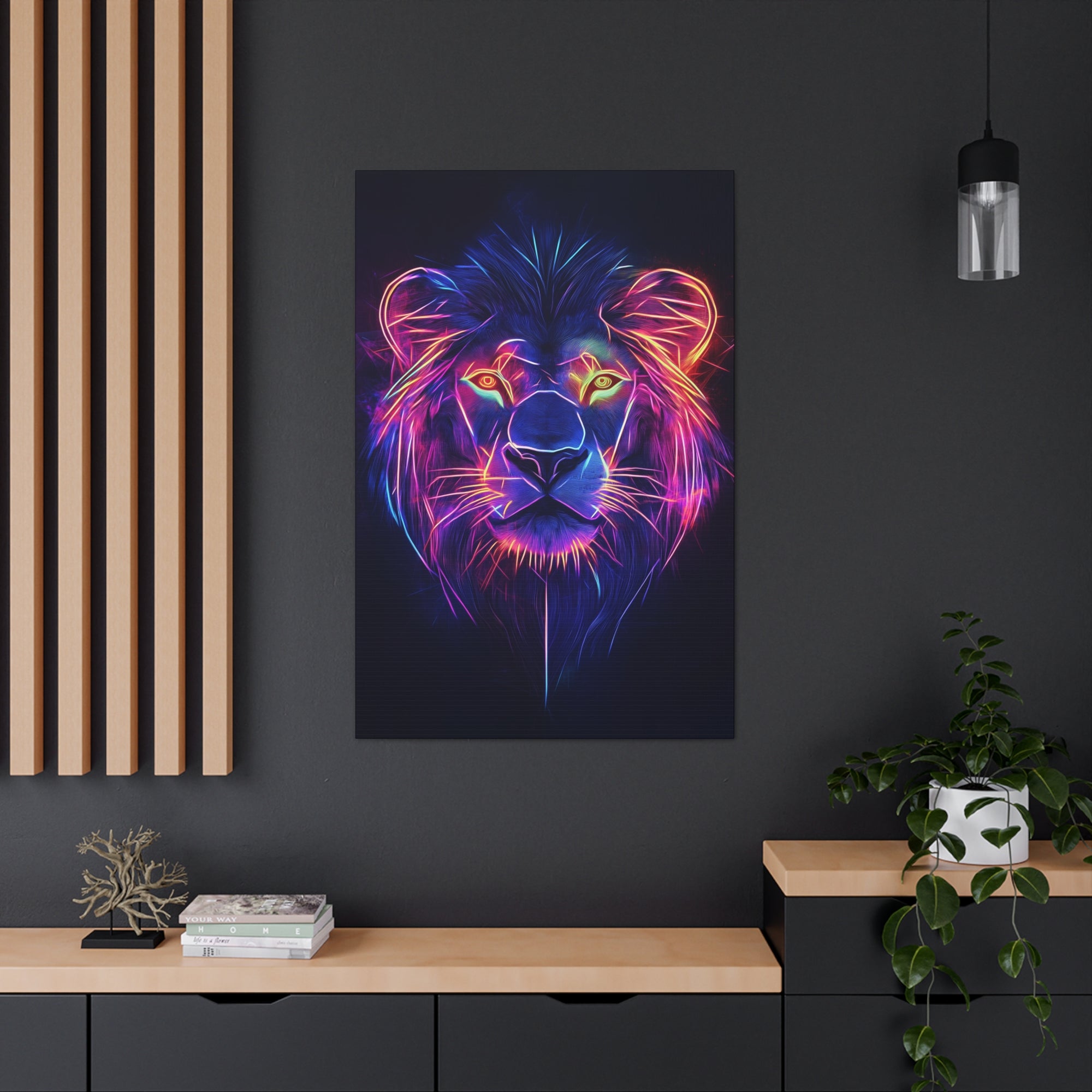 Neon Lion Canvas Wall Art - SynthFrame