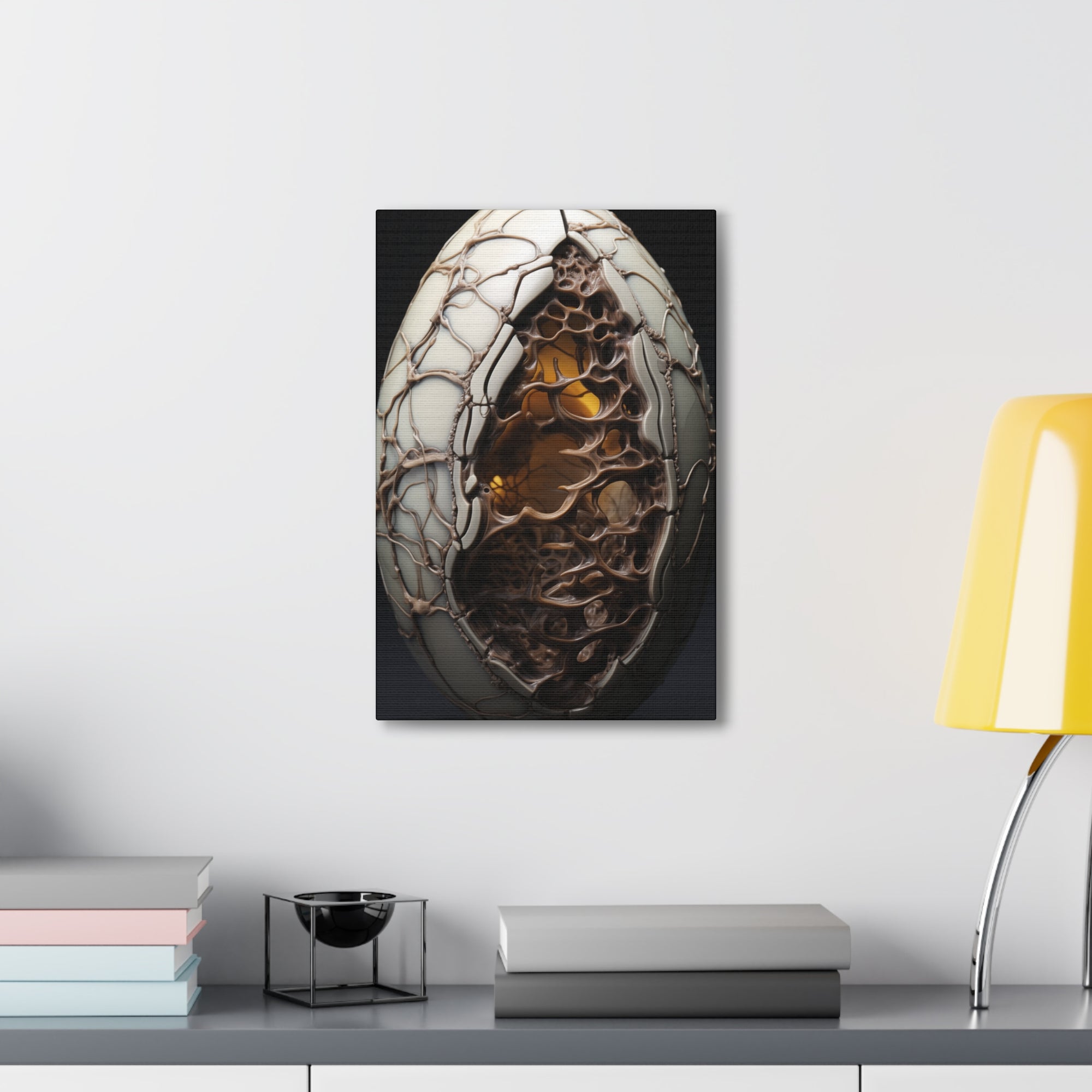 White Alien Egg 3 Canvas Wall Art - SynthFrame