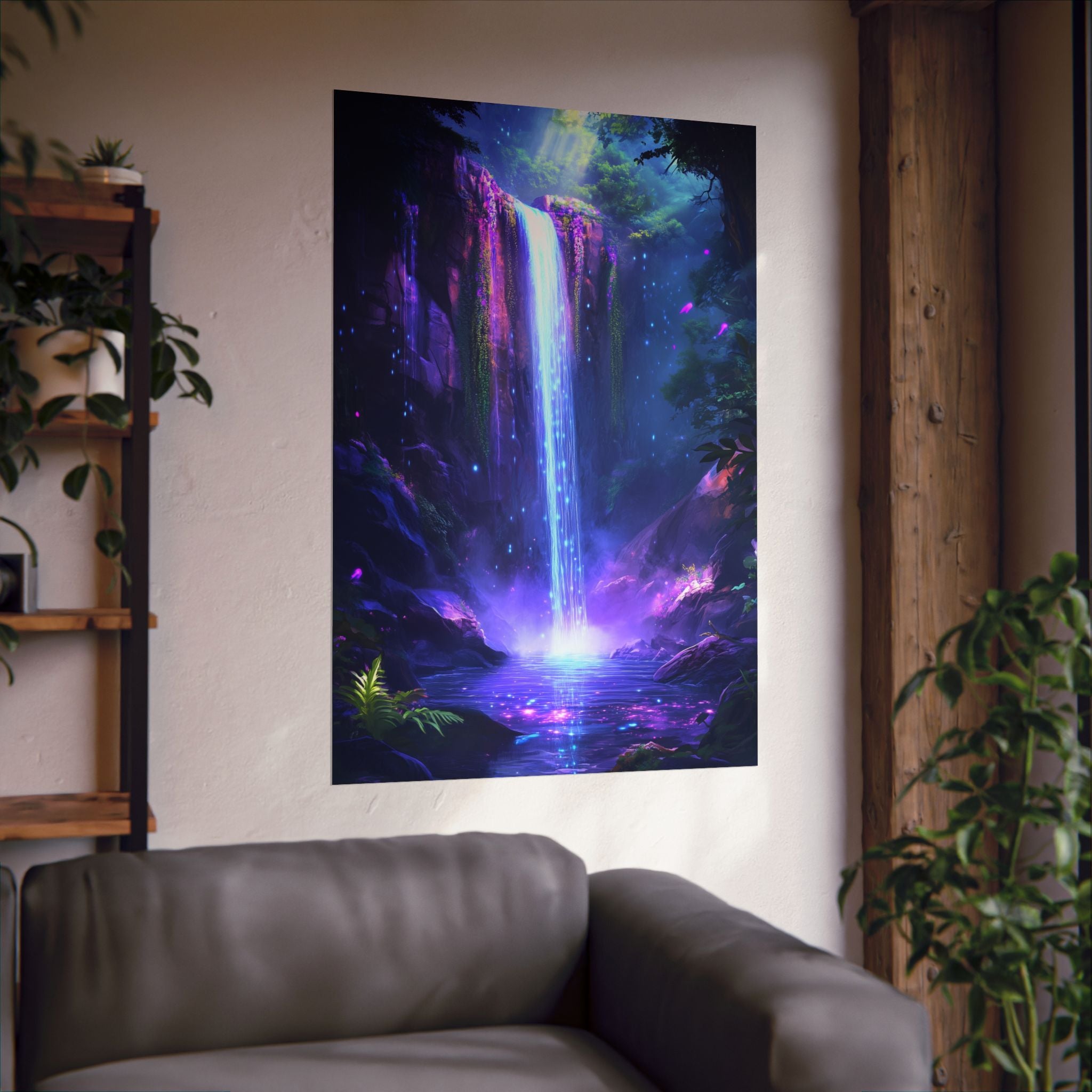 Enchanted Waterfall Oasis Poster Wall Art - SynthFrame