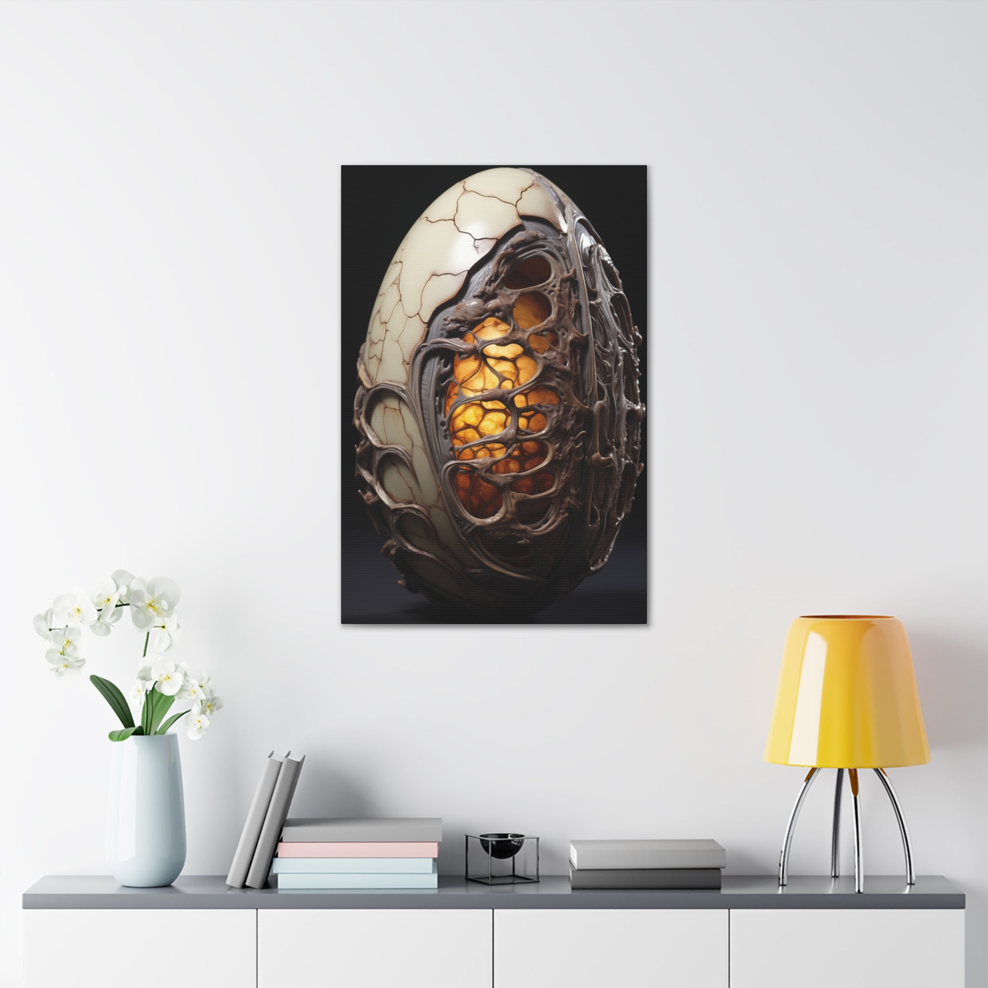 White Alien Egg 10 Canvas Wall Art - SynthFrame