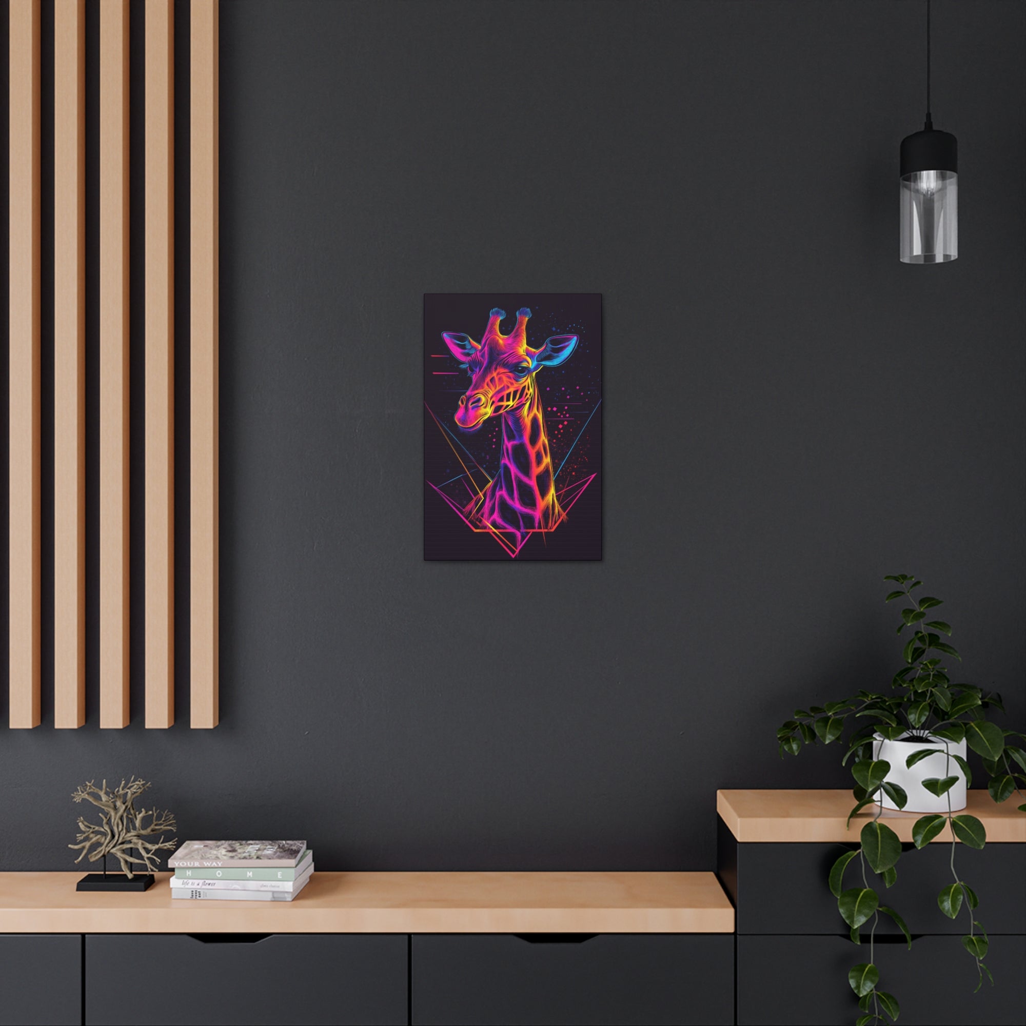 Neon Giraffe Canvas Wall Art - SynthFrame