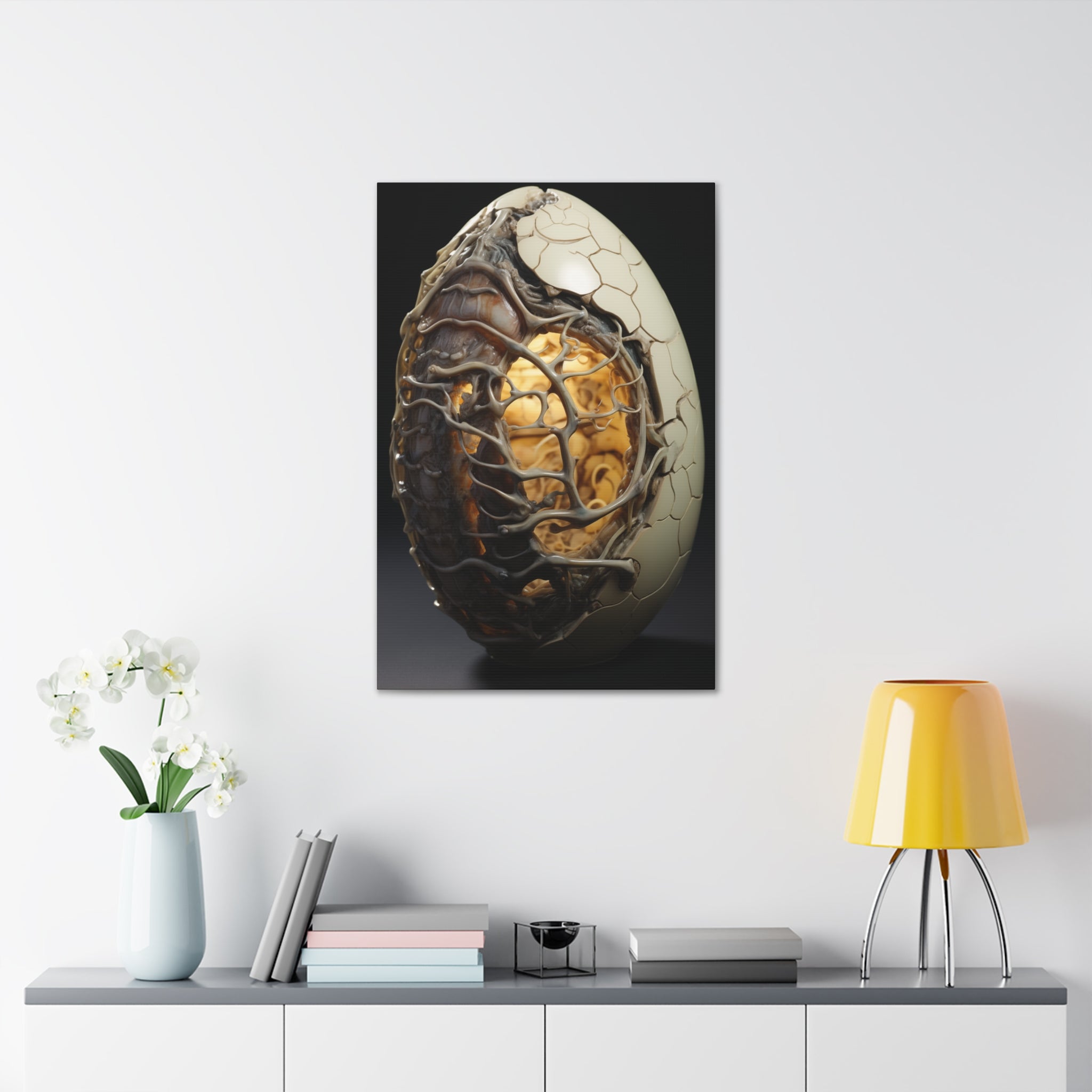 White Alien Egg 1 Canvas Wall Art - SynthFrame