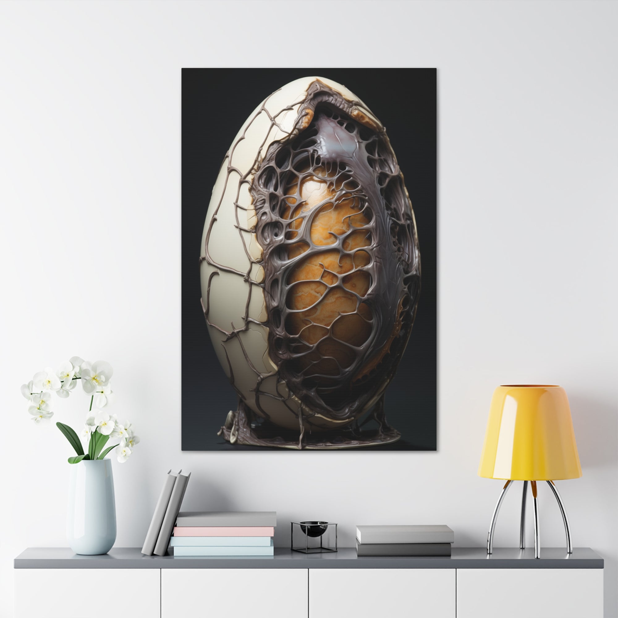 White Alien Egg 2 Canvas Wall Art - SynthFrame