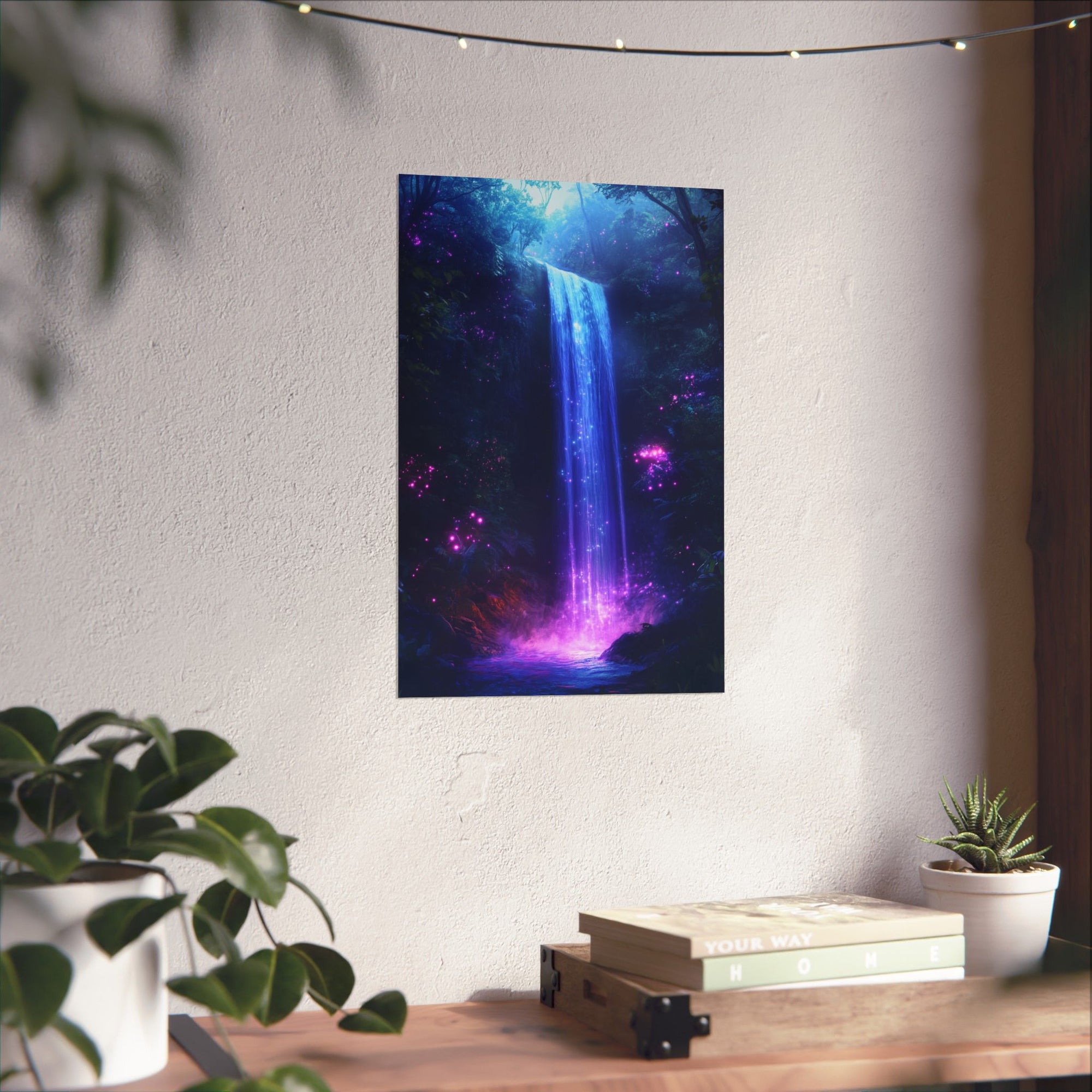 Enchanted Waterfall Oasis Poster Wall Art - SynthFrame