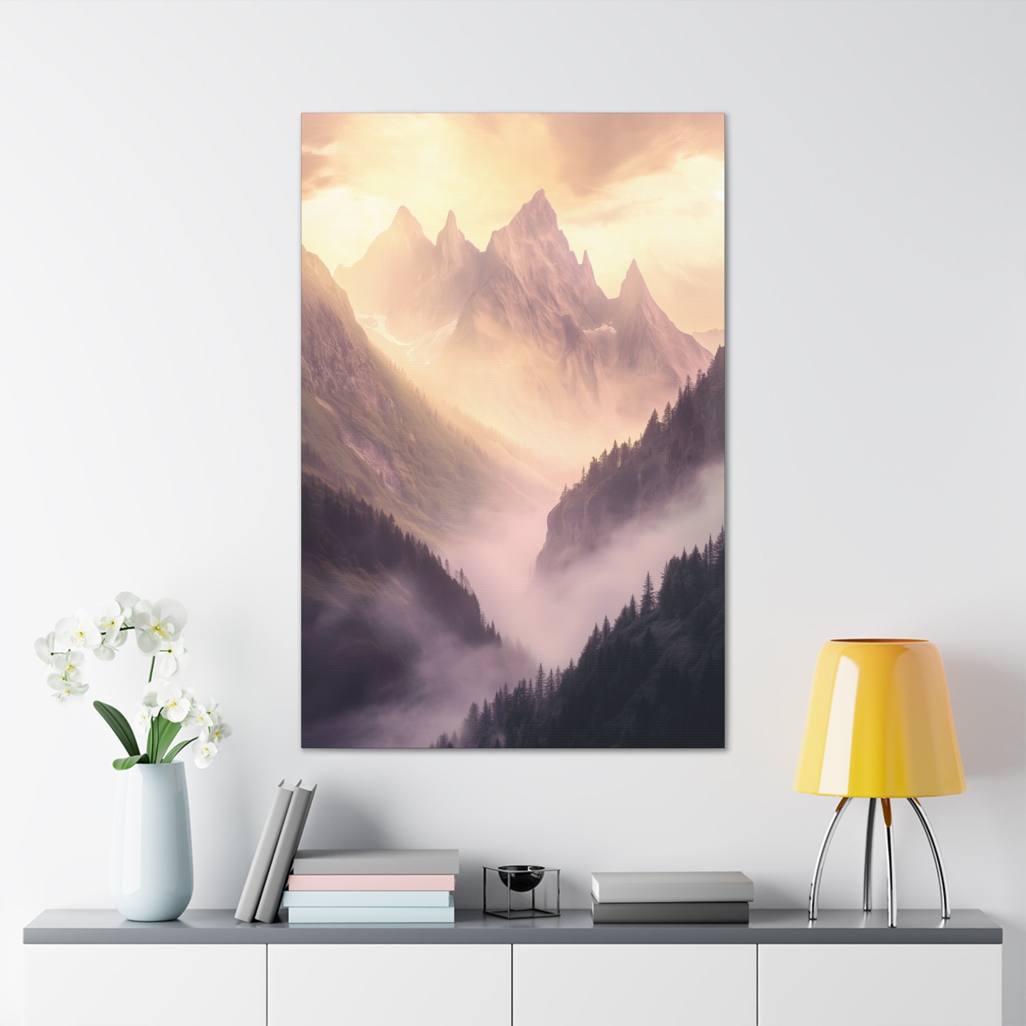 Misty Mountain Dreamscape Canvas Wall Art - SynthFrame