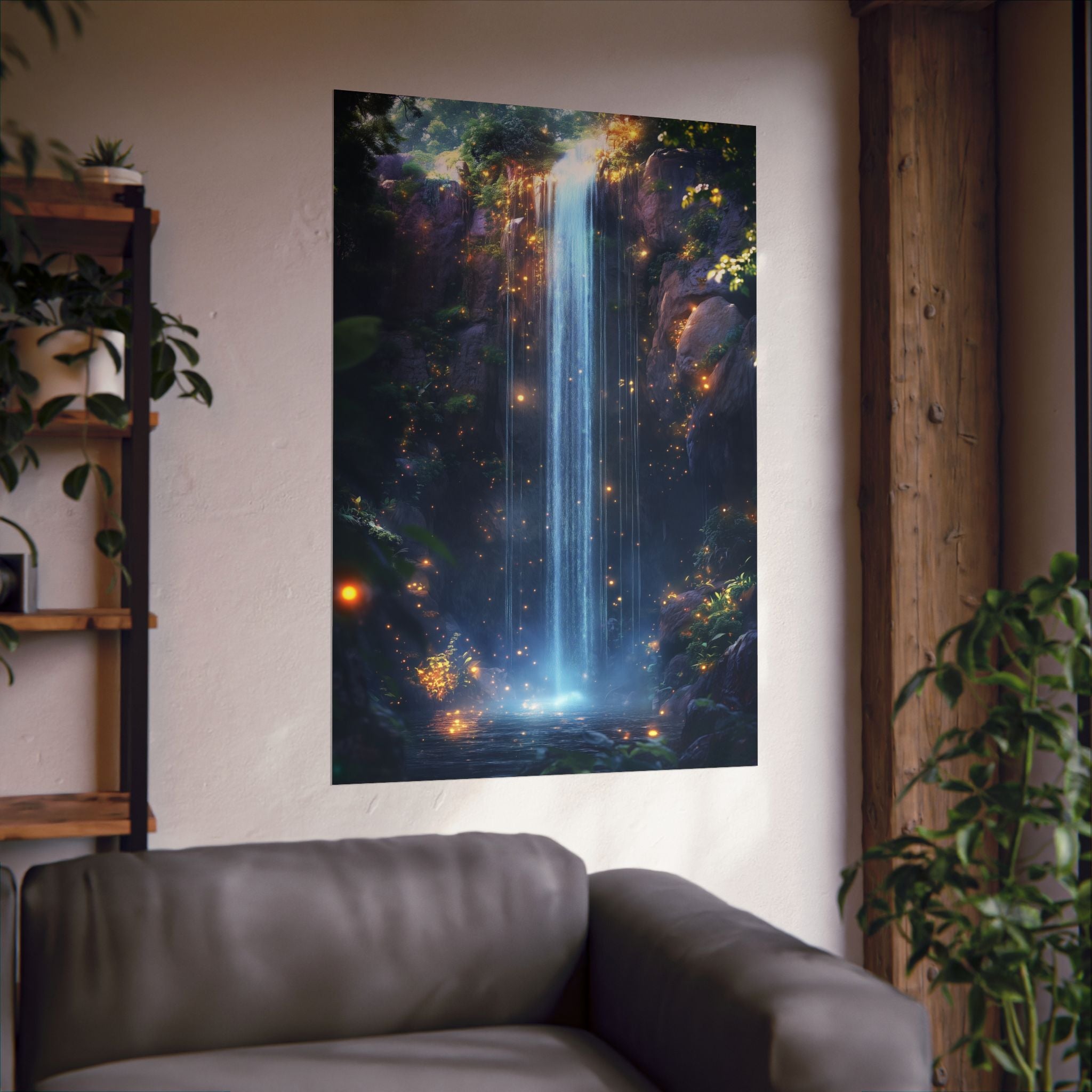 Enchanted Waterfall Oasis Poster Wall Art - SynthFrame