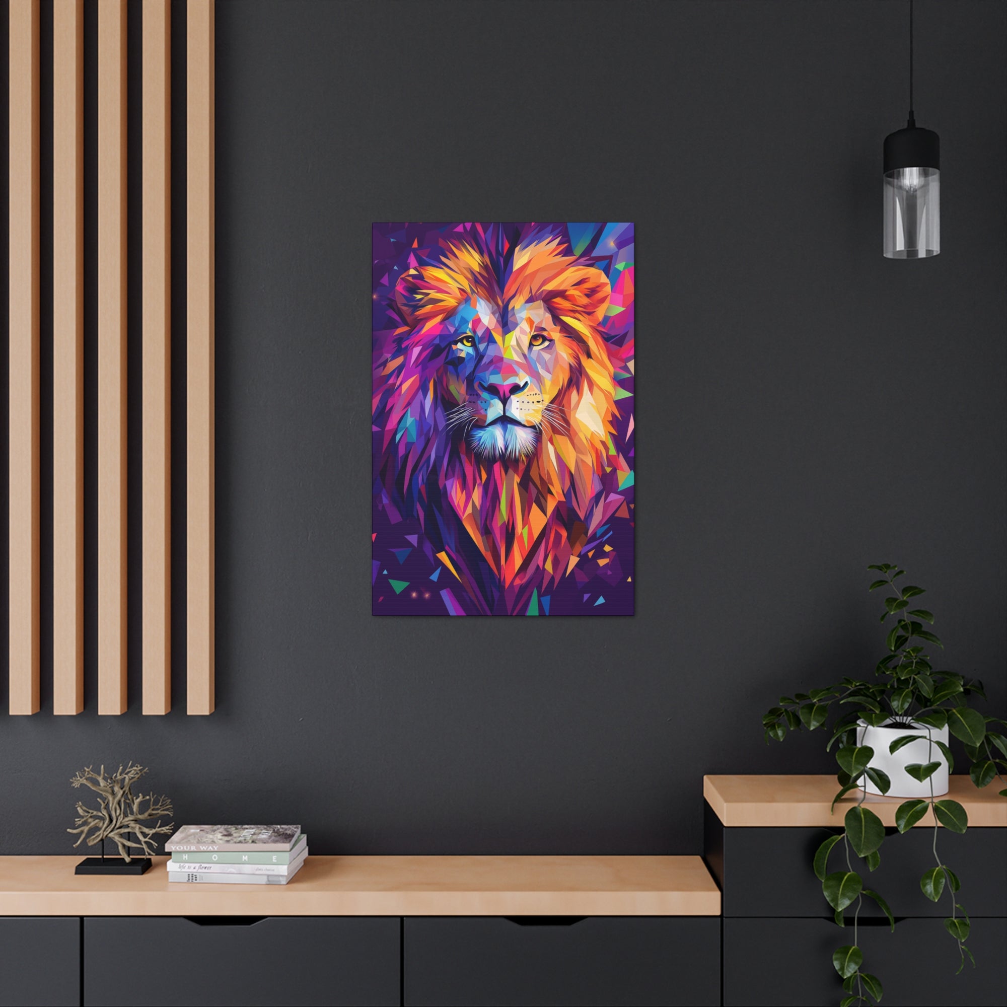 Crystalline Lion Canvas Wall Art - SynthFrame