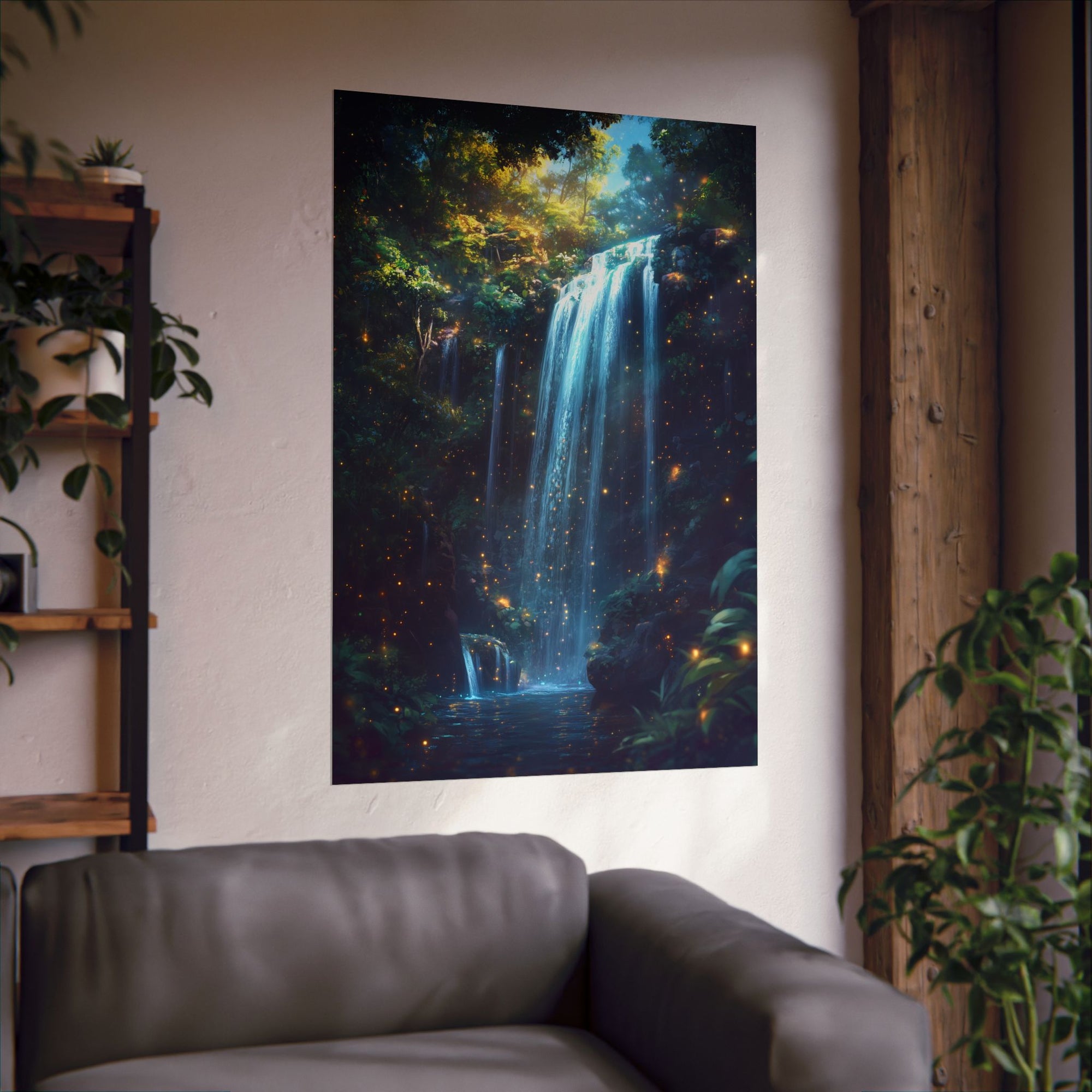 Enchanted Waterfall Oasis Poster Wall Art - SynthFrame