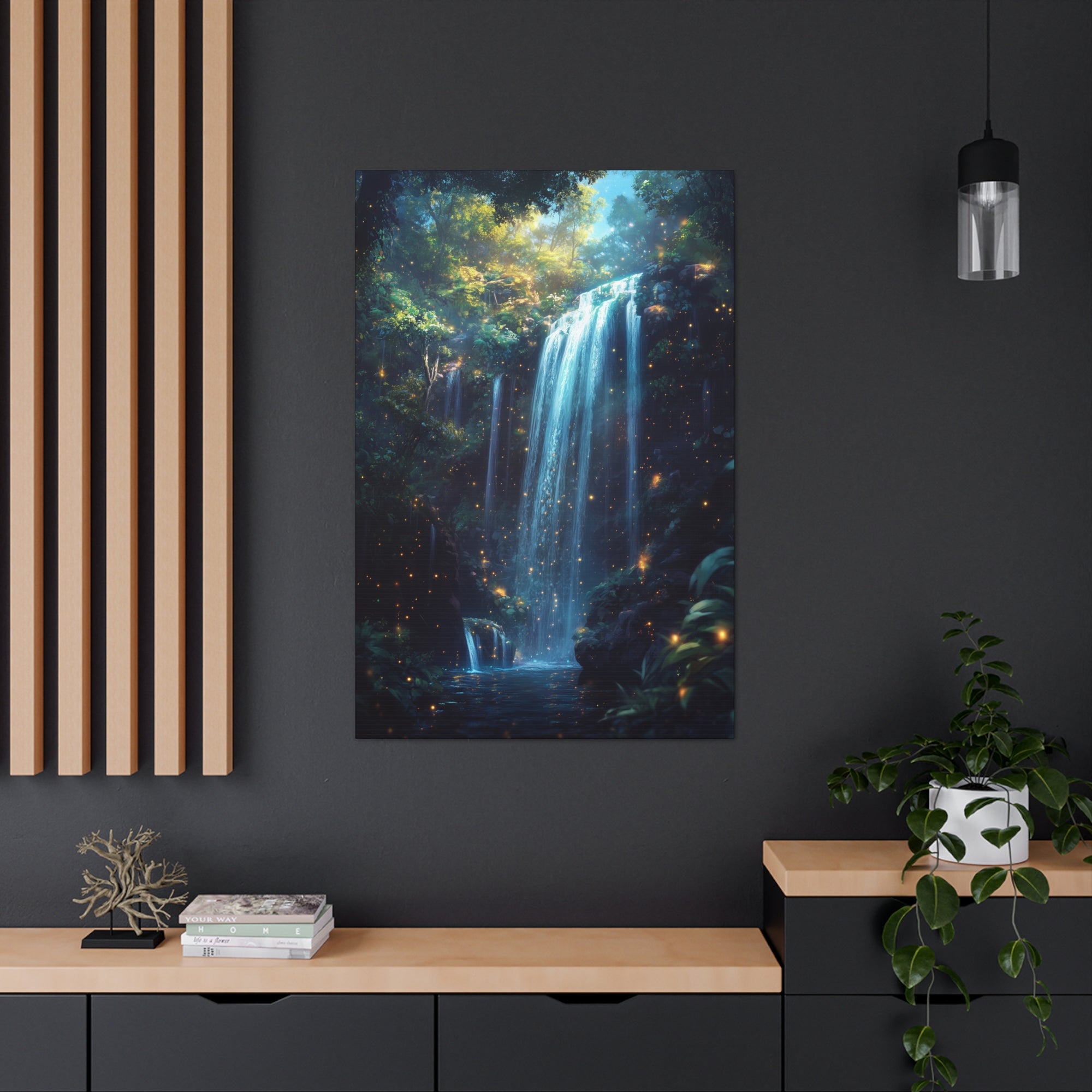 Enchanted Waterfall Oasis Canvas Wall Art - SynthFrame