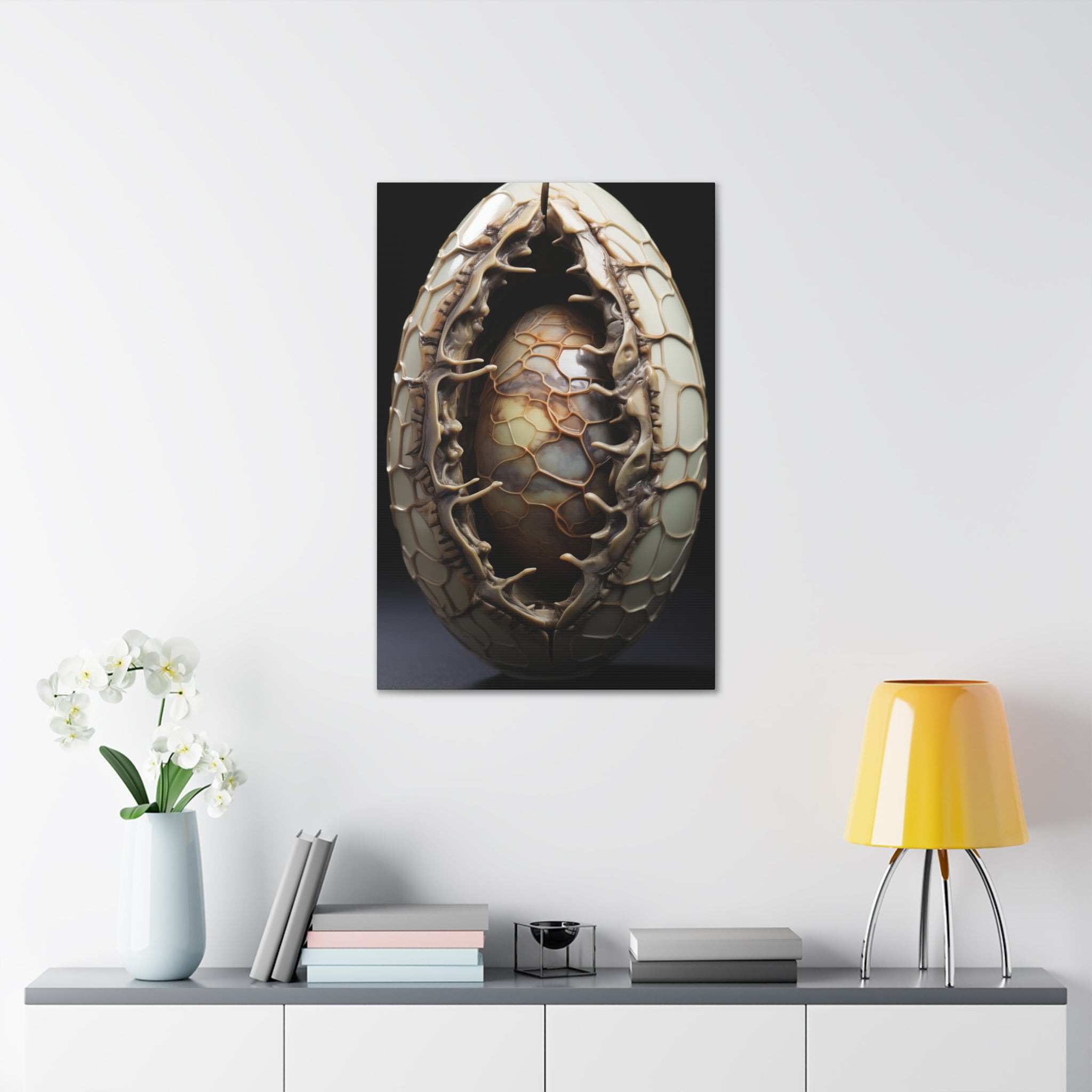 White Alien Egg 9 Canvas Wall Art - SynthFrame